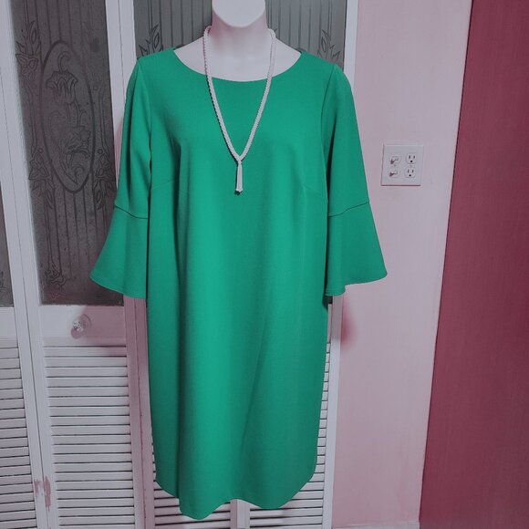 Calvin Klein Women's Beautiful Green Bell Sleeve Sheath Dress - Picture 1 of 7